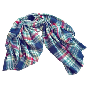 VENERA Wool Blend Plaid Scarf Wrap Blanket, 54” square